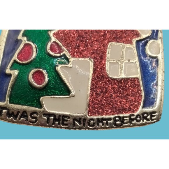 Twas the Night Before Pin Brooch Christmas Tree House Glitter Enamel - Picture 2 of 4